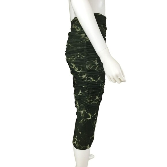 Zara Draped Tulle Midi Skirt Green sz Small Tie-Dye Ruched Sides Mesh Whimsigoth - Picture 11 of 15